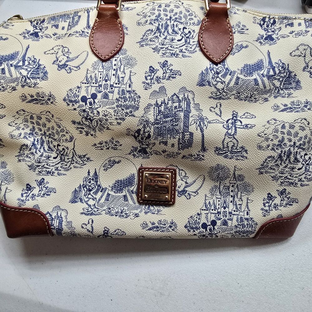 Dooney & Bourke Disney Hobo Satchel Purse Handbag Blue White Toile *preowned